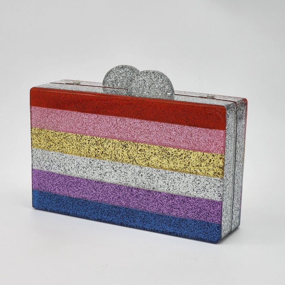 Elizabeth Sutton Collection Acrylic Glitter Rainbow Chain Crossbody Bag Clutch